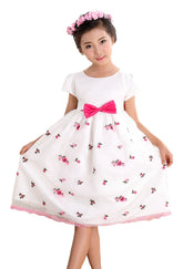 Rochita eleganta Celia, voal brodat, alb cu fucsia